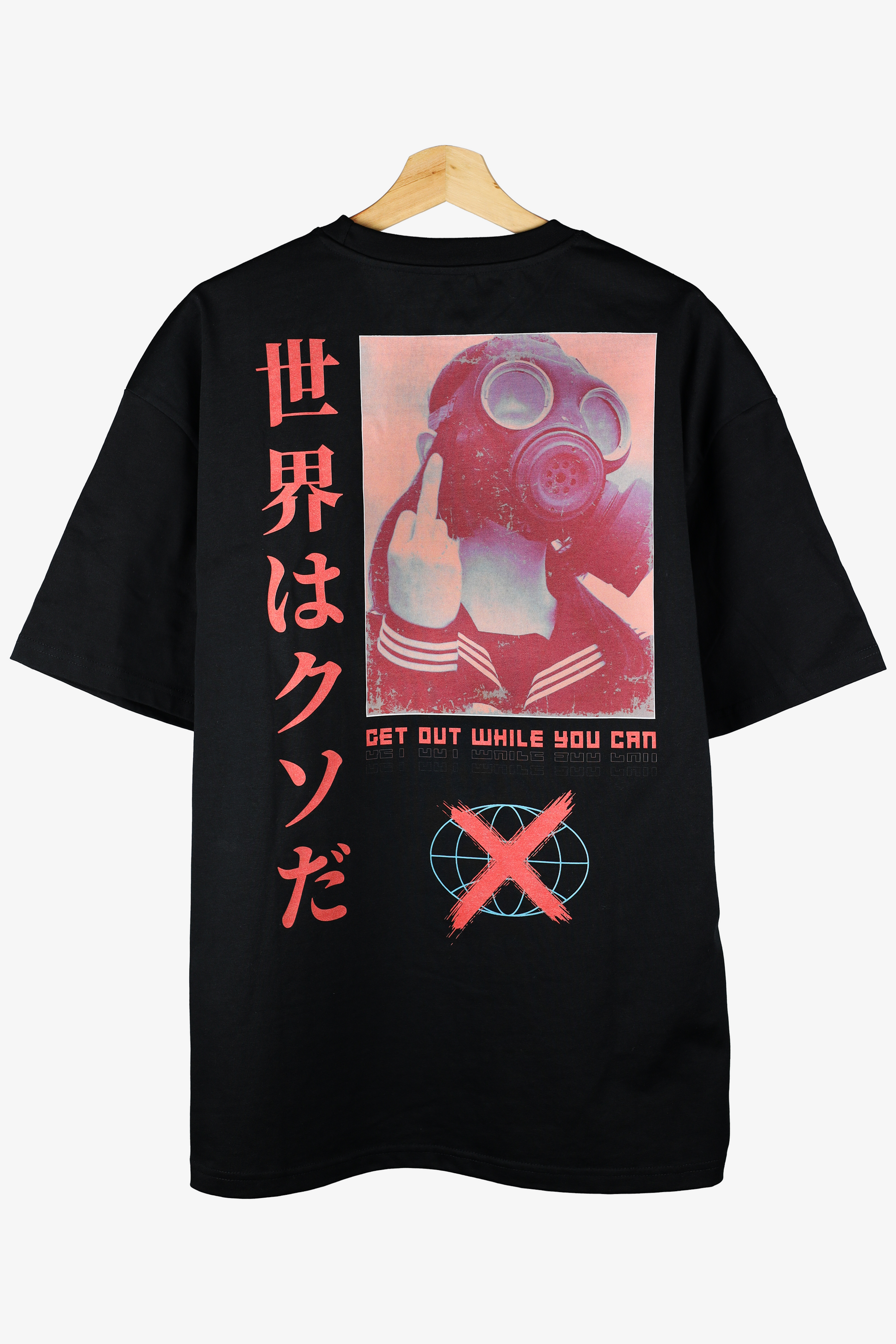 TRGDY “TWS” black oversized tee, rear view, baggy fit, 100% cotton heavyweight t-shirt, dark streetwear graphic design