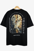 TRGDY black oversized “Too Close To The Sun” tee, rear view, graphic of Icarus falling, premium dark streetwear shirt